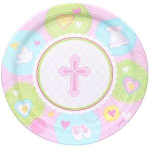   Party By Amscan Sweet Blessing Pink Dinner Plates 