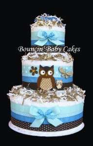 Look Whos Having a Baby blue & brown Owl Diaper Cake  