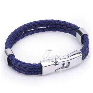 Fashion New Unisex MENS Plain Dark Blue Rope Surfer Leather Bracelet 