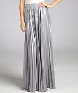 Halston Heritage silver pleated lame maxi skirt style# 320029001