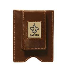  New Orleans Saints Brown Leather Money Clip & Card Case 