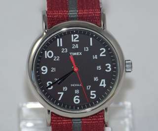 T2N653 Timex Weekender Classic Womens INDIGLO Black Dial Red/Gray 