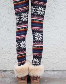 Japan Korea Snow Nordic Pattern Wool Blend Thermal Knit Leggings 