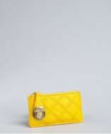   bright yellow quilted leather push lock key case style# 318910801
