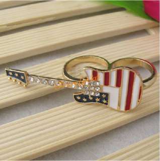 Fashion Rings Jewellery Two finger Gold Copper guitar  