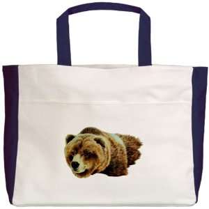  Beach Tote Navy Bear   Male Grizzly Bear 