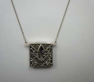Vintage Sterling Silver Square Marcasite Purse Necklace  
