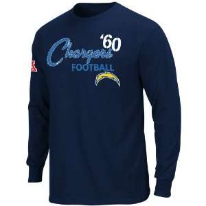 San Diego Chargers Navy Blue Corner Blitz Sueded Long Sleeve Premium T 