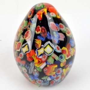  Murano Design Glass Art Dark Millegfiore Egg Paperweight 