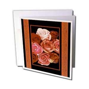   gold pink roses with orange damask ribbon trim   Greeting Cards 6
