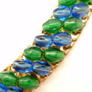 Green & Blue Glass Beads Choker Necklace Vintage  