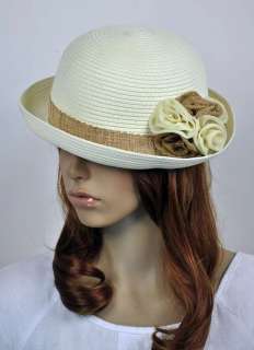 Y04 Cute Flowers Hemp Straw Womens Summer Dress Roll up Hat Cap 