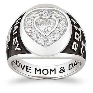  Silver Ladies Cubic Zirconia CZ Encrusted Heart Class Ring Jewelry