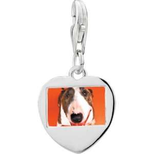  925 Sterling Silver Fox Terrier Photo Heart Frame Charm 