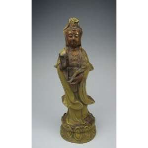  One Longquan Ware Gilt Porcelain Kuanyin Buddha Statue, Chinese 