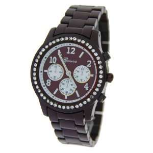  Geneva Womenss Metal Band Watch with Baguette Stones 
