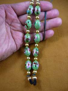    140) Green Cloisonné Eyeglass leash holder gold necklace Wow  