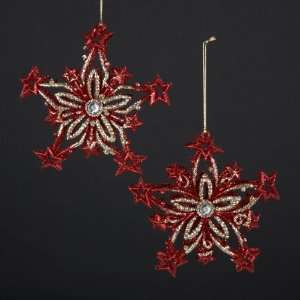  Club Pack of 12 Red and Gold Glittered Star Snowflake 