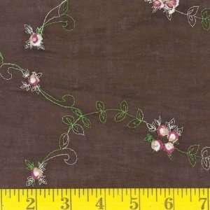  54 Wide Rose Embroidered Batiste Chocolate/Pink Fabric 