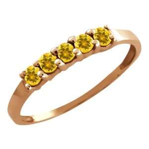  0.35 Ct Round Yellow Citrine 18k Rose Gold Ring Jewelry