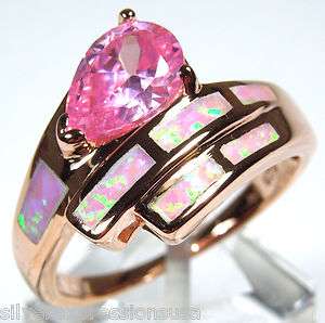   plated 925 Sterling Silver Pink Fire Opal Inlay and Pink Topaz ring