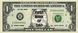 FIRST BANK OF DAD Novelty U.S Dollar Bill Bookmark Fun Gift  