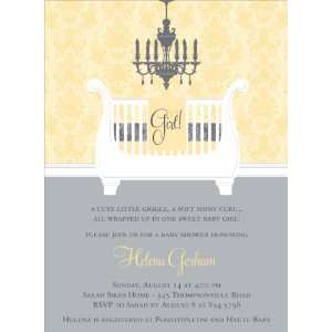  Sleigh Crib Buttercup & Silver Baby Shower Invitations