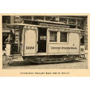  1902 Print Antique U. S. Postal Trolley Mail Car Boston 