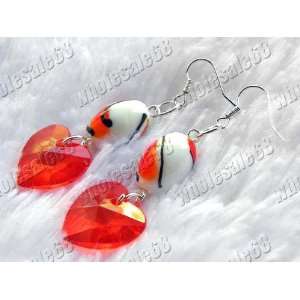  Murano Glass Dangle Heart Earrings (Red/white) Everything 