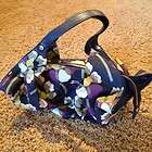   Blues + Grns + Purple Floral Canvas Small Bag Blue Strap Gold Metal