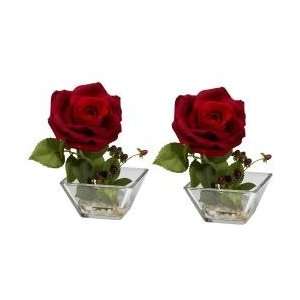  Rose with Square Vase Silk Flower Arrangement (Set of 2 