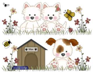 The flowers are 3 x 2 each. The Dog, doghouse, & bowl together 
