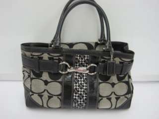 Coach Black Signature Hamptons Stripe Carryall handbag 100% AUTHENTIC 