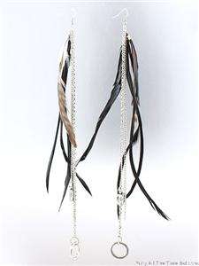 SHOULDER DUSTER FEATHER DANGLE EARRINGS CHAINS WESTERN  
