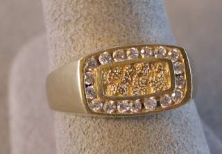 14k yellow gold mans ring with clear stones  7.1 grams (#K0887E 