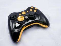 CUSTOM MODDED XBOX 360 BLACK AND CHROME GOLD WIRELESS CONTROLLER SHELL 