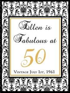 25 Personalized 50th Birthday Damask Wine Labels  