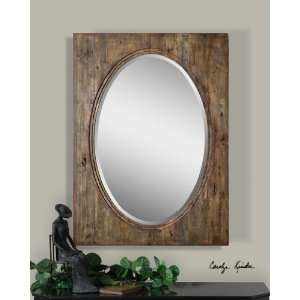  Oval Mirror with Distressed Wood Natural Hickory Frame 