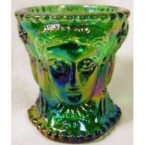  Hunter Green Carnival Glass 3 Face Open Salt Cellar 