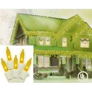   Set of 100 Yellow Icicle Christmas Lights   White Wire