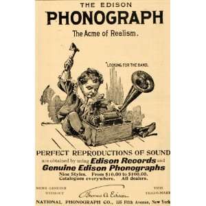 1901 Vintage Ad Thomas A Edison Phonograph Records Child Boy Music 