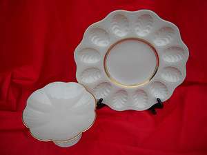 pieces Lenox deviled egg plate and compote cream with gold trim FREE 