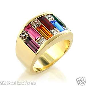 MULTI COLOR CRYSTAL RAINBOW MENS RING JEWELRY SIZE 9  