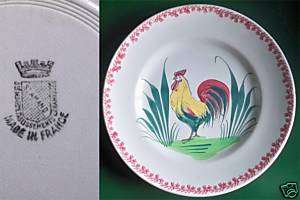Old St Amand France Faience Sponge Ware Rooster Plate  
