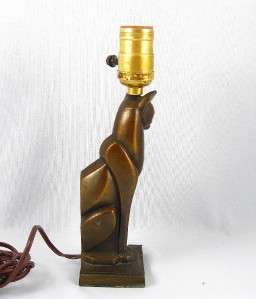   DECO 1930`s FRANKART STYLE STYLIZED CAT TABLE LAMP BRONZE METAL  