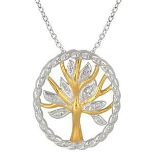 14K Gold Plated Diamond Tree of Life Pendant in .925 Sterling Silver
