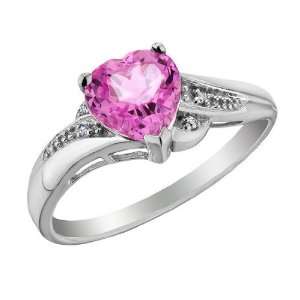  Created Pink Sapphire Heart Promise Ring with Diamonds 7/8 
