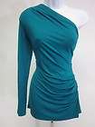 NWT TART Turquoise Blue One Shoulder Sleeve Ruched Detail Top Sz L $ 