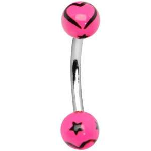  Black and Hot Pink Starred Heart Eyebrow Ring Jewelry