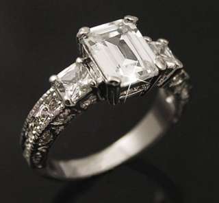 White Gold gp lab Diamond 2.0ct Emerald Cut Engagement Wedding Ring SZ 